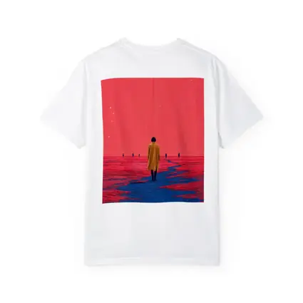 Lone Figure Red Sky Surreal Landscape Art
