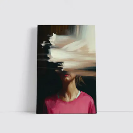 Abstract Glitch Portrait Woman Pink Shirt