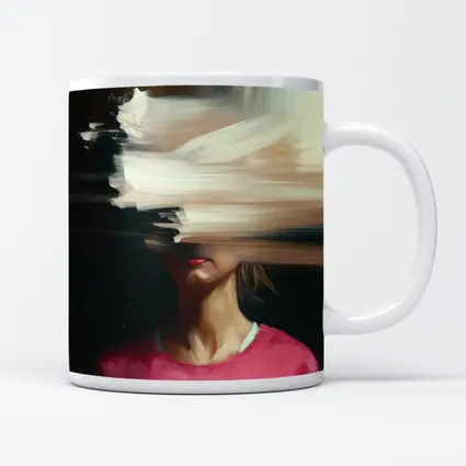 Abstract Glitch Portrait Woman Pink Shirt