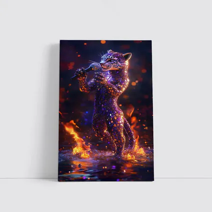 Glittery Leopard Singing On Fire Stage