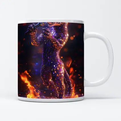 Glittery Leopard Singing On Fire Stage