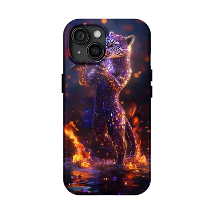 Glittery Leopard Singing On Fire Stage