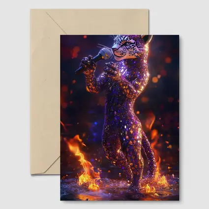 Glittery Leopard Singing On Fire Stage