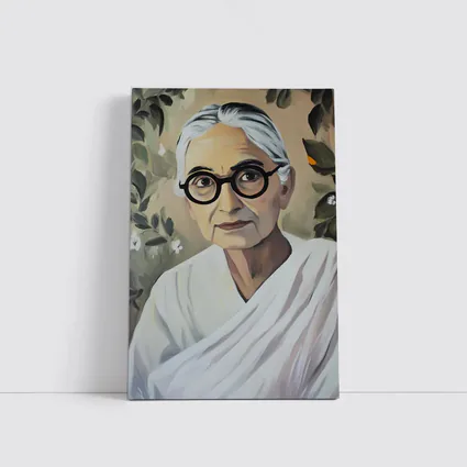 Elderly Indian Woman Portrait Floral Background Painting