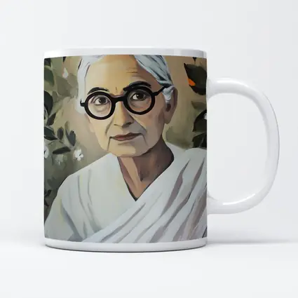Elderly Indian Woman Portrait Floral Background Painting