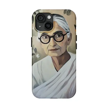 Elderly Indian Woman Portrait Floral Background Painting