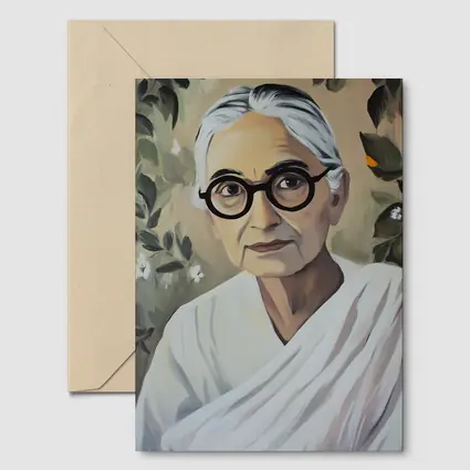 Elderly Indian Woman Portrait Floral Background Painting