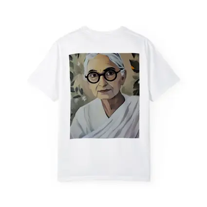 Elderly Indian Woman Portrait Floral Background Painting