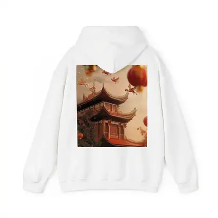 Chinese Temple Red Lanterns Phoenix Birds Sky