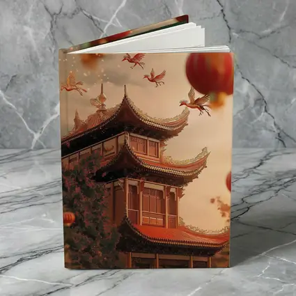 Chinese Temple Red Lanterns Phoenix Birds Sky