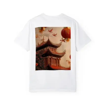 Chinese Temple Red Lanterns Phoenix Birds Sky