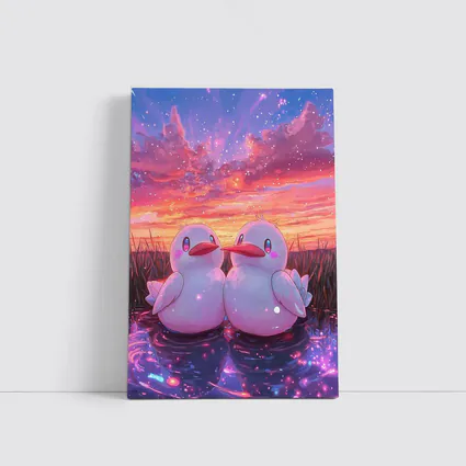 Cute Anime Ducks Sunset Sky Art