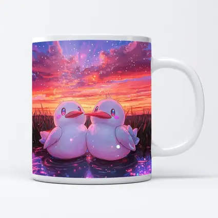 Cute Anime Ducks Sunset Sky Art