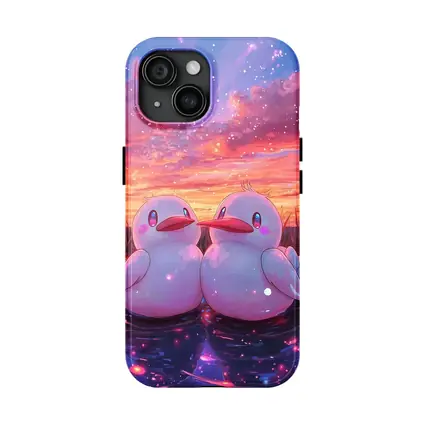 Cute Anime Ducks Sunset Sky Art