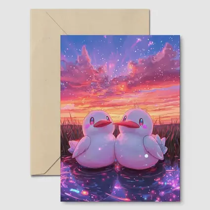 Cute Anime Ducks Sunset Sky Art