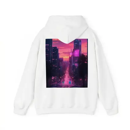 Neon City Street Pink Sunset Skyline