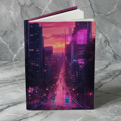 Neon City Street Pink Sunset Skyline