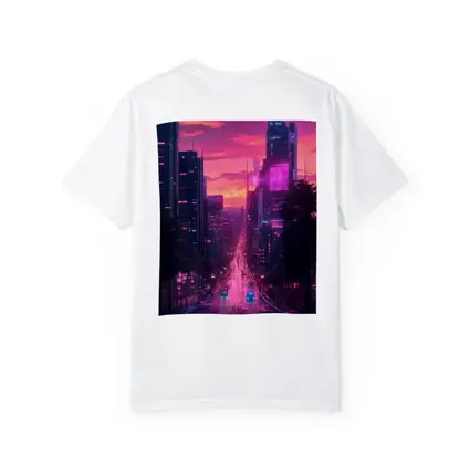 Neon City Street Pink Sunset Skyline