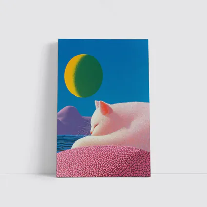 White Cat Sleeping Blue Sky Bold Art