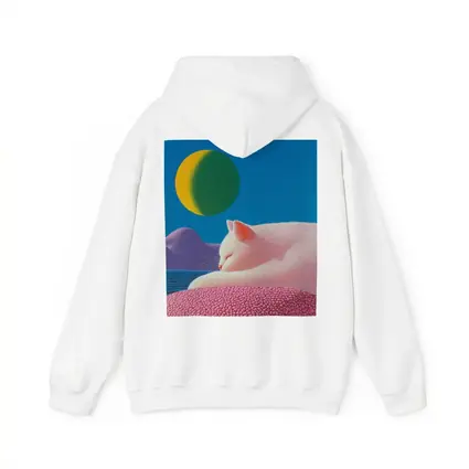 White Cat Sleeping Blue Sky Bold Art