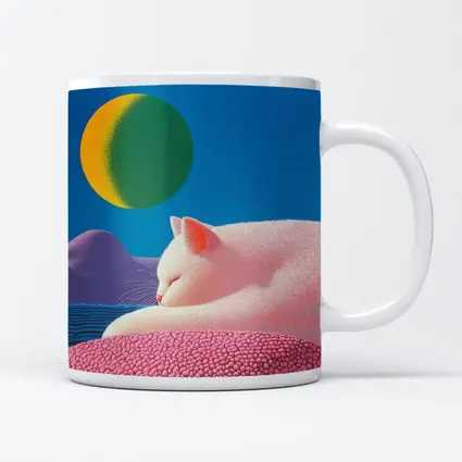 White Cat Sleeping Blue Sky Bold Art