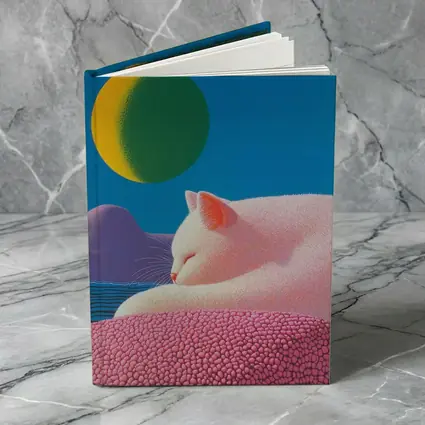 White Cat Sleeping Blue Sky Bold Art