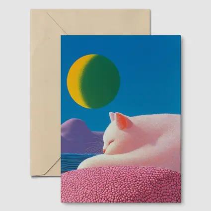 White Cat Sleeping Blue Sky Bold Art
