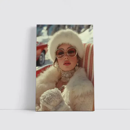 Glamorous Woman Fur Coat Winter Snow Setting