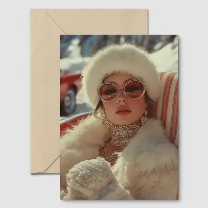 Glamorous Woman Fur Coat Winter Snow Setting