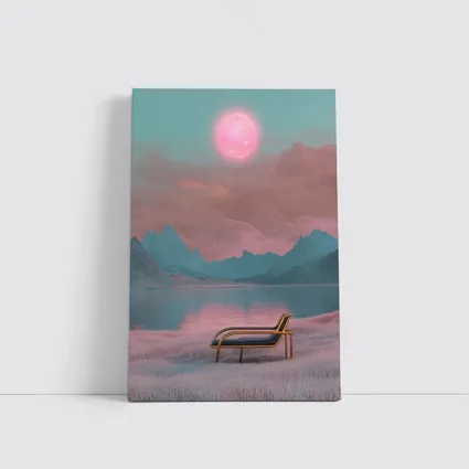 Surreal Pink Moon Mountains Lake Lounge Chair