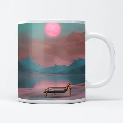 Surreal Pink Moon Mountains Lake Lounge Chair
