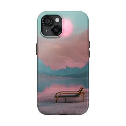 Surreal Pink Moon Mountains Lake Lounge Chair