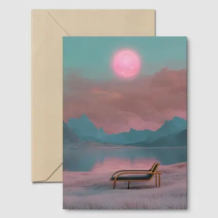 Surreal Pink Moon Mountains Lake Lounge Chair