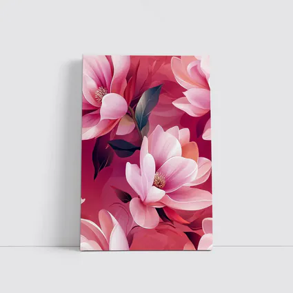 Pink Magnolia Flowers On Red Background