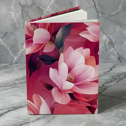 Pink Magnolia Flowers On Red Background