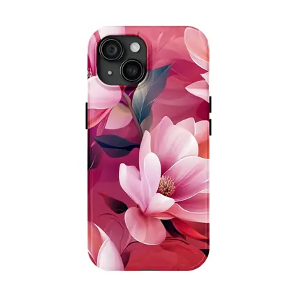 Pink Magnolia Flowers On Red Background
