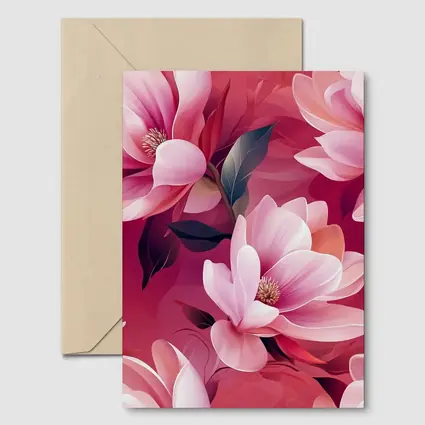Pink Magnolia Flowers On Red Background