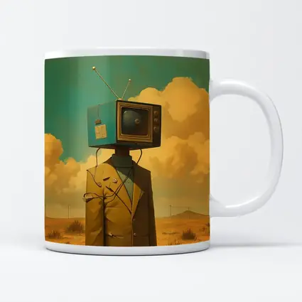 Retro TV Head Man Desert Surreal Art