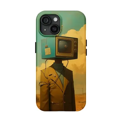 Retro TV Head Man Desert Surreal Art