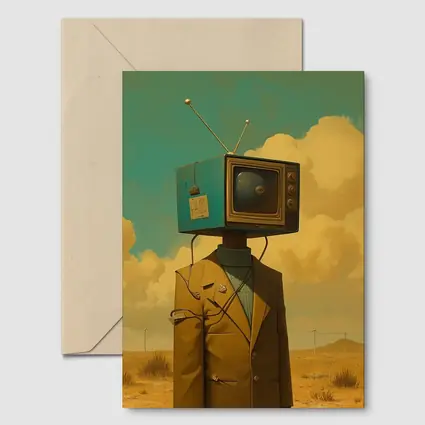 Retro TV Head Man Desert Surreal Art