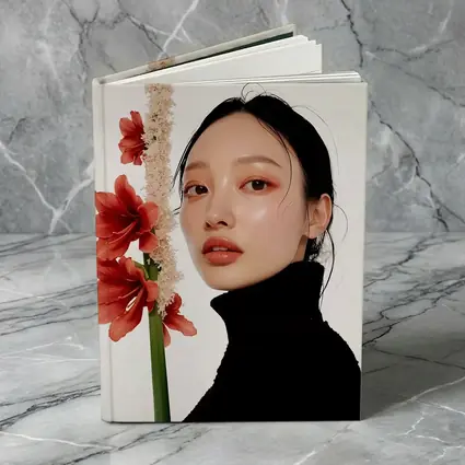 Asian Woman Portrait Red Amaryllis Flowers