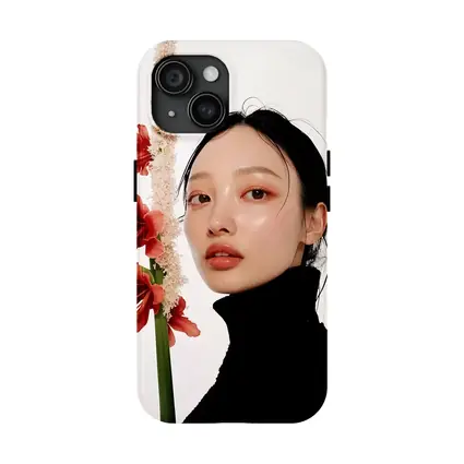 Asian Woman Portrait Red Amaryllis Flowers