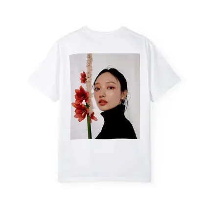 Asian Woman Portrait Red Amaryllis Flowers
