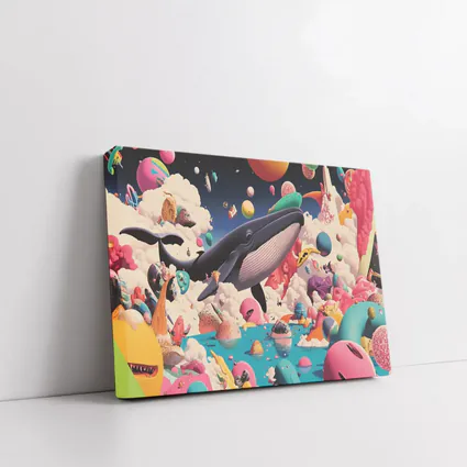 Blue Whale Flying Through Surreal Candy World