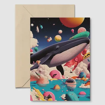 Blue Whale Flying Through Surreal Candy World