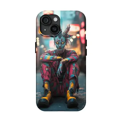 Cyberpunk Demon Figure Glowing Eyes City Street