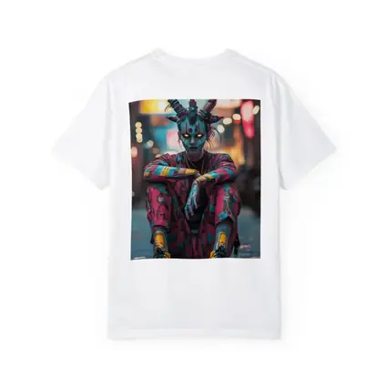 Cyberpunk Demon Figure Glowing Eyes City Street