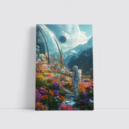 Astronaut Standing in Alien Flower Garden