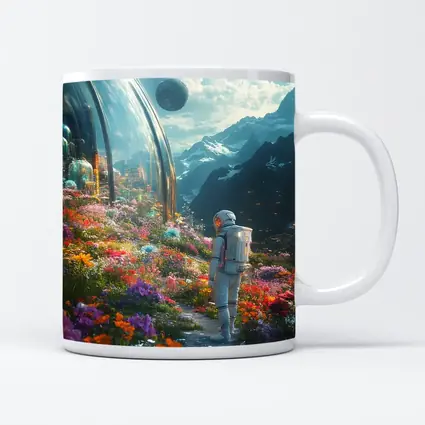 Astronaut Standing in Alien Flower Garden