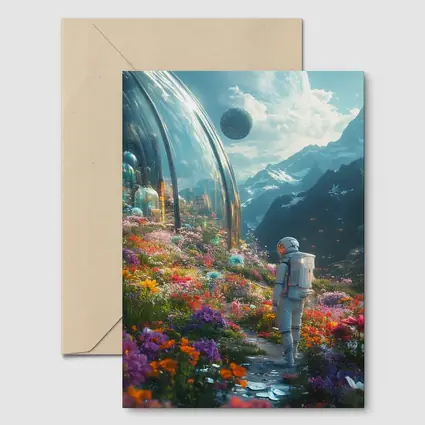 Astronaut Standing in Alien Flower Garden